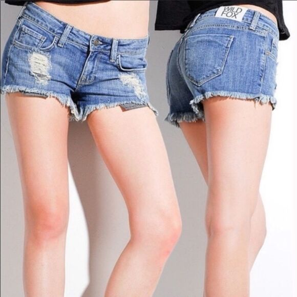 Wildfox Friday Night Distressed Denim Cutoff Jean Short Stone Wash 25 - Picture 1 of 5